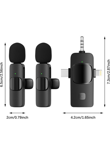 Kablosuz Ikili Yaka Mikrofonu iPhone ile Uyumlu 3.5mm Aux iPhone Type-C Pc Tablet Video Kayıt Röportaj Canlı Yayın Vlog Kablosuz Mikrofon USB C ve Amfi ve Bilgisayar Uyumlu ZR564