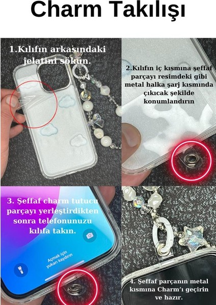 iPhone 15 Promax Uyumlu Lux Işıltılı Inci Charmlı Kelebekli Kılıf
