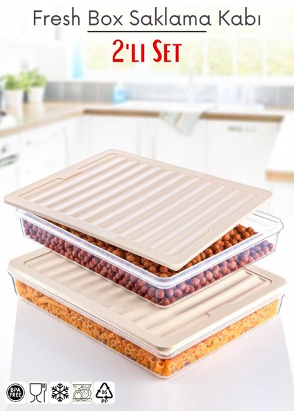 2'li Set Freshbox Mikrodalga ve Difrize Uygun Saklama Kabı Krem