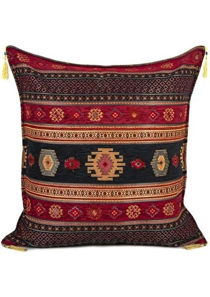Kilim Desen (70CMX70CM) Şönil Kumaş Püsküllü Kare Ev Bahçe Minder Kılıfı No3