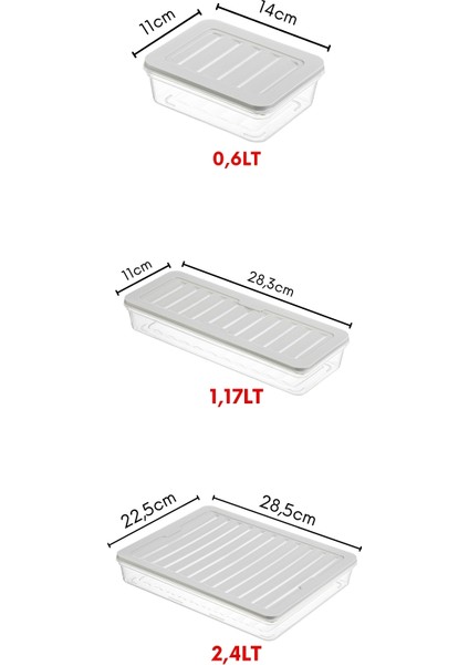 7'li Set Freshbox Mikroldaga ve Difrize Uygun Saklama Kabı X1 2,4 Lt / X2 1,17 Lt / X4 0,6 Lt