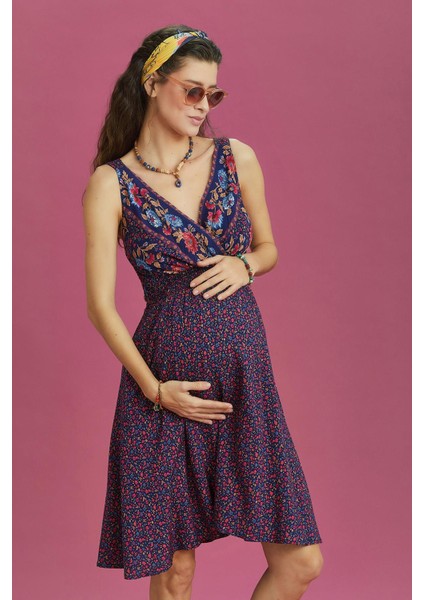 Bohem Tarz Kruvaze V Yaka Hamile Elbise