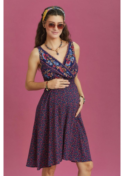 Bohem Tarz Kruvaze V Yaka Hamile Elbise fiyatları