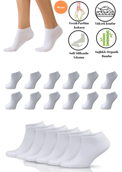 Premium Natural Socks Erkek-Bayan Bambu Beyaz  Patik Çorap  12'Li(Soft Yıkama)(Parfümlü)(Imalattan)