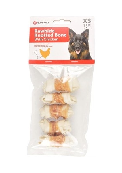 Düğümlü Tavuk Etli Köpek Kemiği Ödülü 70 gr 5 Adet
