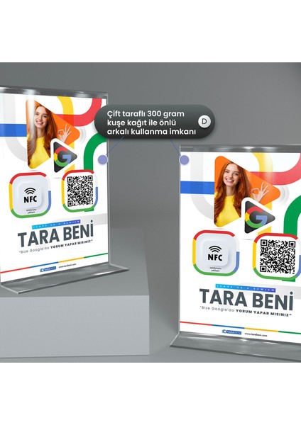 Google Karekod Yorum Standı - Masaüstü Google Qr Puanlama - Google Rewiew A5 Boyutunda Pleksi Föy