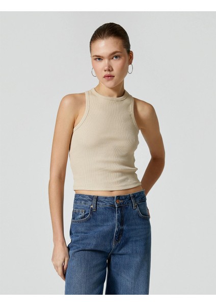 4SAL30065IK 050 Bej Genc Kız Jersey Kolsuz Basıc T-Shırt modelleri