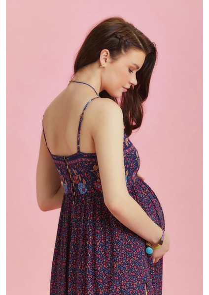 Askılı Yırtmaçlı Çiçekli Robadan Hamile Elbise fırsatları