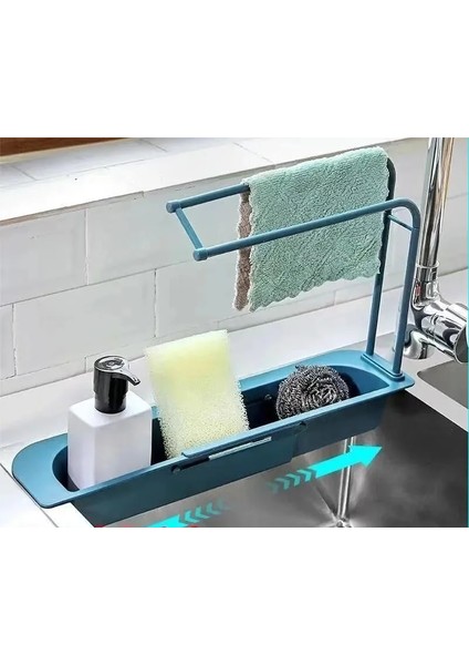Mavi Stil Telescok Raf Sabun Sünger Drenaj Rafı Genişletilebilir Süzgeç Lavabo Tepsisi Tutucu Ayarlanabilir Drenaj Sepeti Ev Mutfak Depolama (Yurt Dışından)