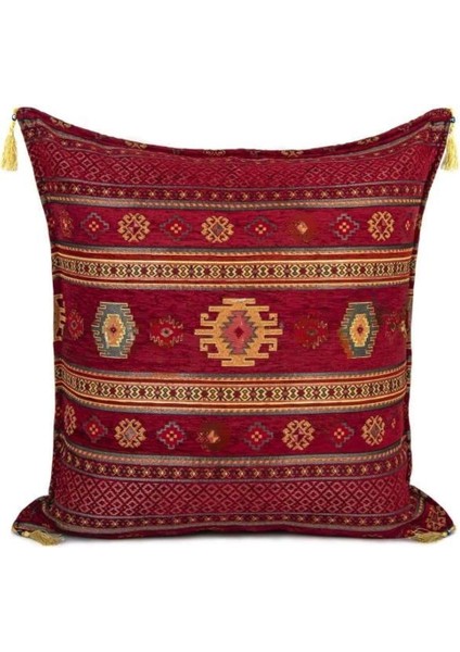 Kilim Desen (70CMX70CM) Şönil Kumaş Püsküllü Kare Ev Bahçe Minder Kılıfı No9