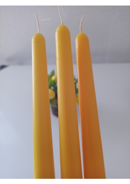 3'lü Sarı Şamdan Mumu 1. Kalite Doğal Kokulu Uzun Çubuk Konik Mum