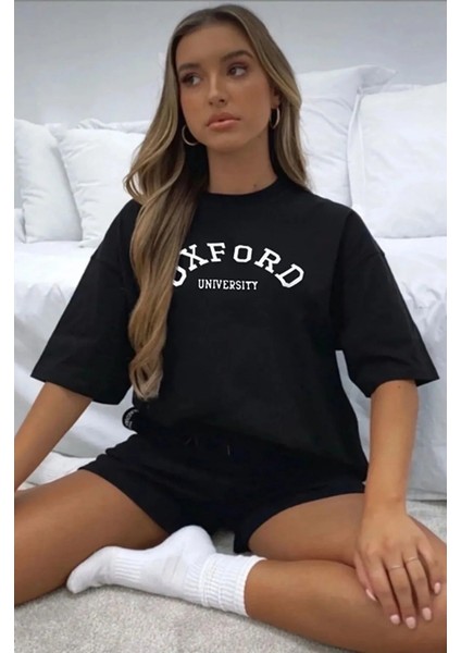 Siyah Kadın Oxford Alt Üst Baskılı Şort T-Shirt Takım fiyatları
