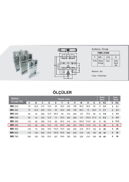 Mkk 430 Tip İnce Saclı Motor Kızağı