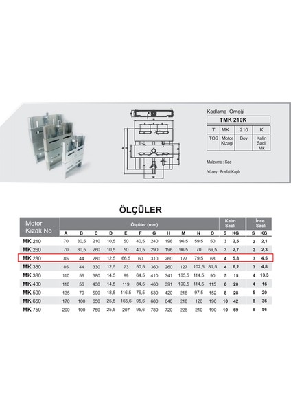 Mkk 280 Tip İnce Saclı Motor Kızağı