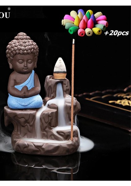 No.1 Tarzı Tütsü Konileri + 1 Adet Brülör Küçük Keşiş Küçük Buda Buhurdan Seramik Şelale Geri Akış Tütsü Brülör Tutucu Ev Dekor (Yurt Dışından)