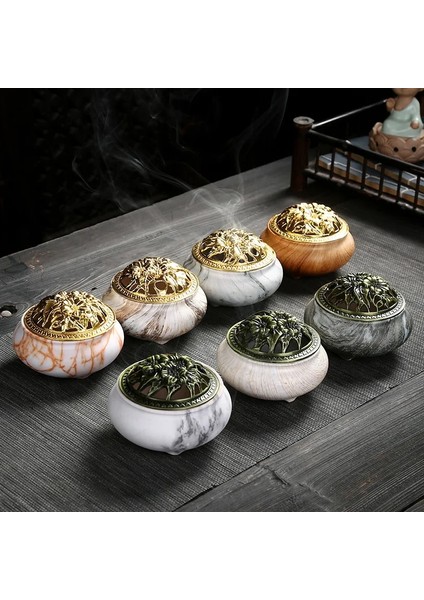 Bir Stil Bobin Seramik Tütsü Brülörleri Bakır Kapak Seramik Çubuk Brülör Antika Sandal Ağacı Tütsü Tutucu Ev Zen Odası El Sanatları (Yurt Dışından) fırsatları