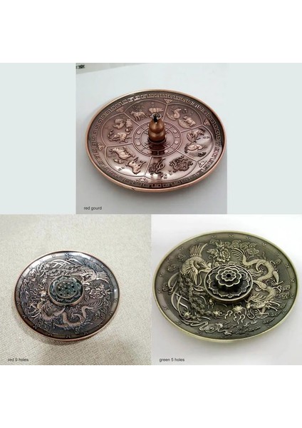 Zodyak 9 Delik Stili Fırın Tütsü Tabanı Tütsü Çubuğu Kırmızı Bronz Ejderha Desen Tutucu Ese Zodyak Buhurdan Tabağı Mum Aromaterapi (Yurt Dışından) modelleri