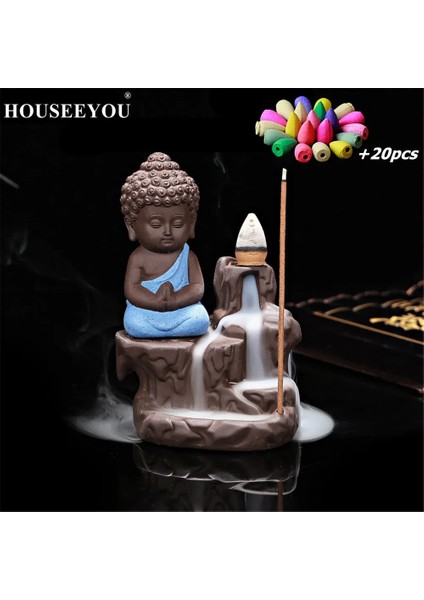 45 Adet Lavanta Tarzı Küçük Keşiş Buhurdan Buda Tütsü Tutucu Geri Akış Tütsü Brülör + Şelale Aroma Koku Konileri Ev Dekorasyonu Soba (Yurt Dışından)