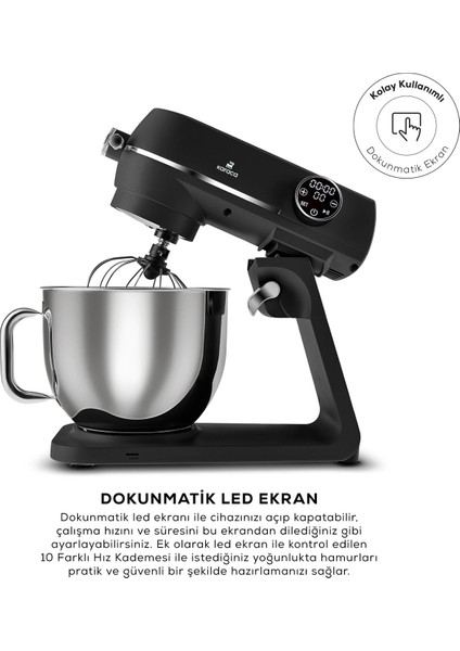 Artisan Premium Döküm Gövde Dokunmatik Digital Ekran 7 Litre Stand Mikser Siyah 1800W