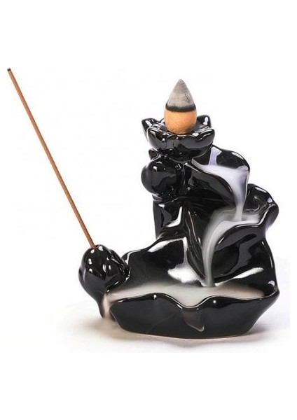 Siyah Stil Ceramic Back Flow Incense Burner Mini Waterfall Incense Holder Mountain Stream Ornaments Glazed Porcelain Censerhome Decoration (Yurt Dışından)