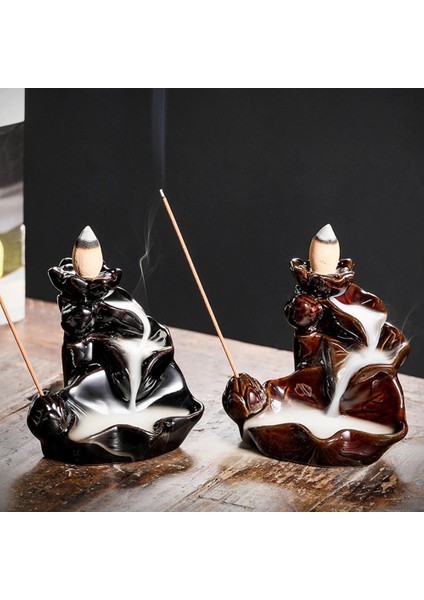 Siyah Stil Ceramic Back Flow Incense Burner Mini Waterfall Incense Holder Mountain Stream Ornaments Glazed Porcelain Censerhome Decoration (Yurt Dışından)