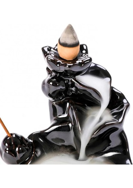 Siyah Stil Ceramic Back Flow Incense Burner Mini Waterfall Incense Holder Mountain Stream Ornaments Glazed Porcelain Censerhome Decoration (Yurt Dışından)