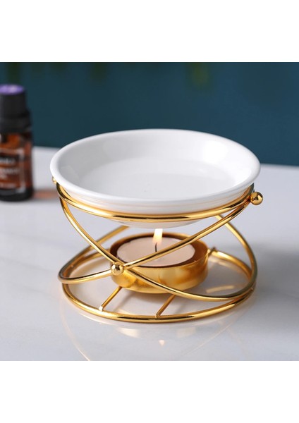 Altın Tarzı Metal Oil Burner Wax Melt Ceramic Candle Holder Aroma Oil Warmer Spa Yoga Room Meditation Home Decoration Essential Oil Burner (Yurt Dışından)