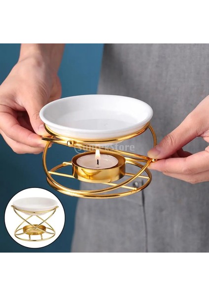Altın Tarzı Metal Oil Burner Wax Melt Ceramic Candle Holder Aroma Oil Warmer Spa Yoga Room Meditation Home Decoration Essential Oil Burner (Yurt Dışından) modelleri