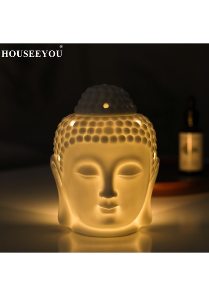 Siyah Mumluk Stili Buda Kafa Aromatik Uçucu Yağ Brülör Seramik Aromaterapi Lambası Mum Aroma Fırın Işık Ev Ofis Dekor Zanaat Süsleme (Yurt Dışından)
