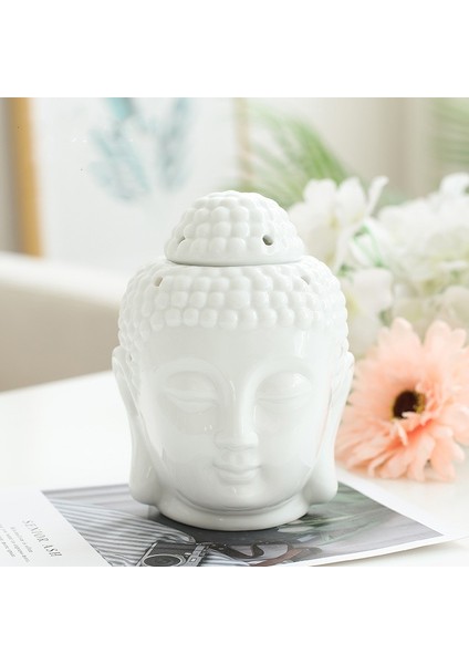 Siyah Mumluk Stili Buda Kafa Aromatik Uçucu Yağ Brülör Seramik Aromaterapi Lambası Mum Aroma Fırın Işık Ev Ofis Dekor Zanaat Süsleme (Yurt Dışından)