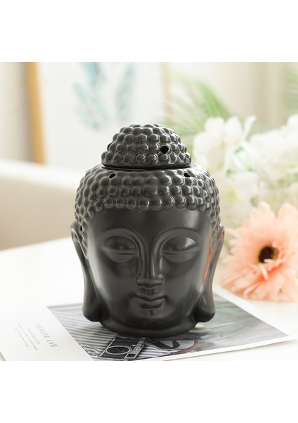 Siyah Mumluk Stili Buda Kafa Aromatik Uçucu Yağ Brülör Seramik Aromaterapi Lambası Mum Aroma Fırın Işık Ev Ofis Dekor Zanaat Süsleme (Yurt Dışından)