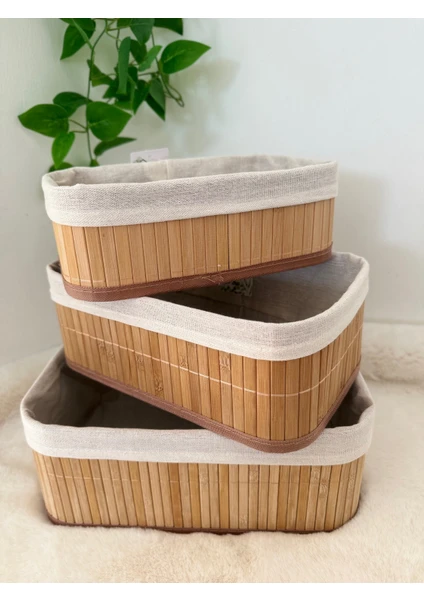 Home Naturel 3'lü Set Bambu Düzenleyici Organizer Sepet