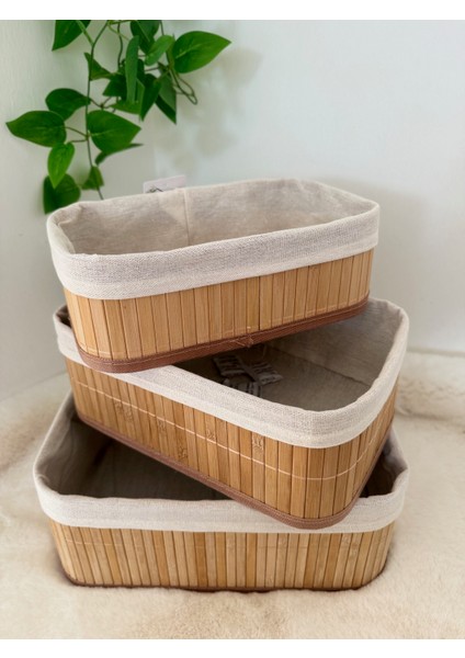 Home Naturel 3'lü Set Bambu Düzenleyici Organizer Sepet