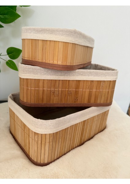 Home Naturel 3'lü Set Bambu Düzenleyici Organizer Sepet