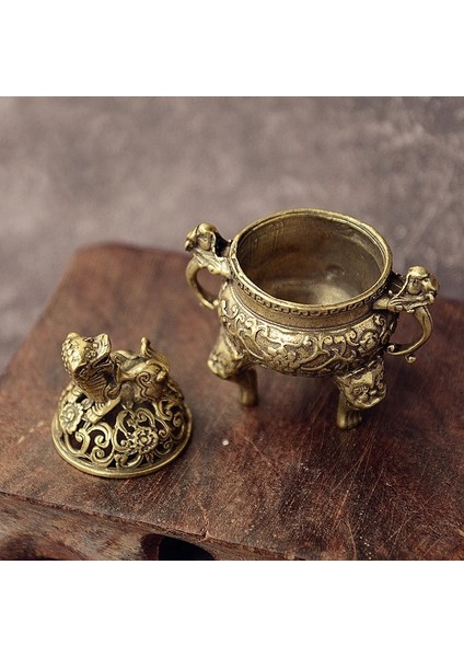 A7 Stili Antik Pirinç Üç Ayaklı Qilin Kafa Buhurdan Brülör Mini Süs Antik Beast Buhurdan Kapak Katı Bakır Çay Masası Dekor (Yurt Dışından) indirimleri