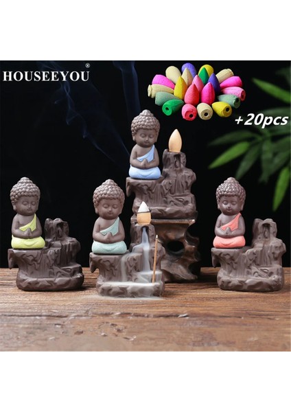 45 Adet Osmanthus Tarzı Küçük Keşiş Buhurdan Buda Tütsü Tutucu Geri Akış Tütsü Brülör + Şelale Aroma Koku Konileri Ev Dekorasyonu Soba (Yurt Dışından)
