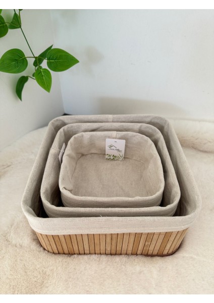 Home Naturel 3'lü Set Bambu Kare Düzenleyici Organizer Sepet