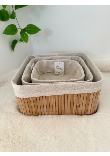 Home Naturel 3'lü Set Bambu Kare Düzenleyici Organizer Sepet