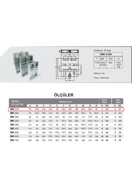 Mkk 210 Tip İnce Saclı Motor Kızağı