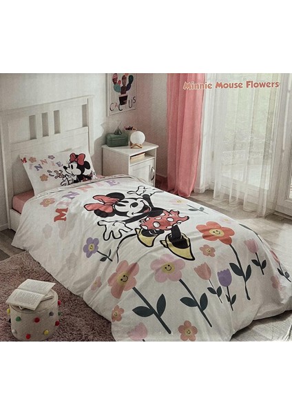 Lisanslı Disney Minnie Mouse Flowers Tek Nevresim Takımı