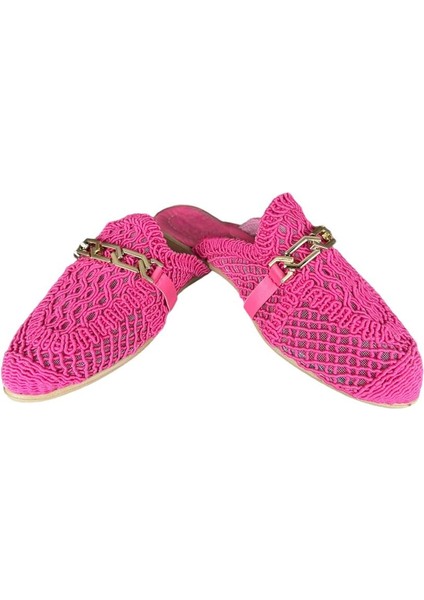 Kadın Zincir Detaylı Desenli Terlik PEMBE