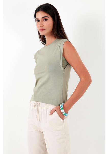 Pamuklu Bisiklet Yaka Kolsuz Basic T Shirt Kadın T Shirt 5864201 indirimleri