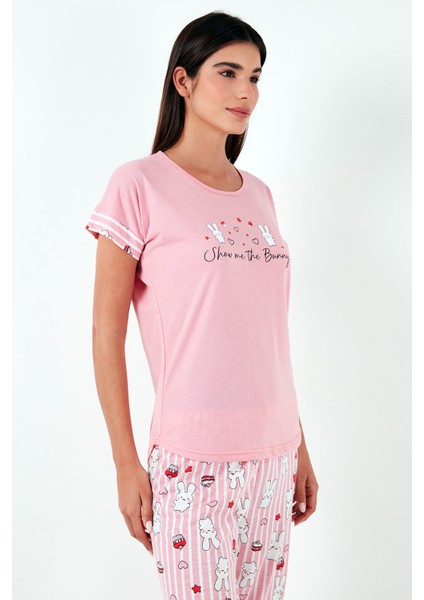 Regular Fit Bisiklet Yaka Kısa Kollu Pijama Takım Bayan Pijama Takımı 6097310
