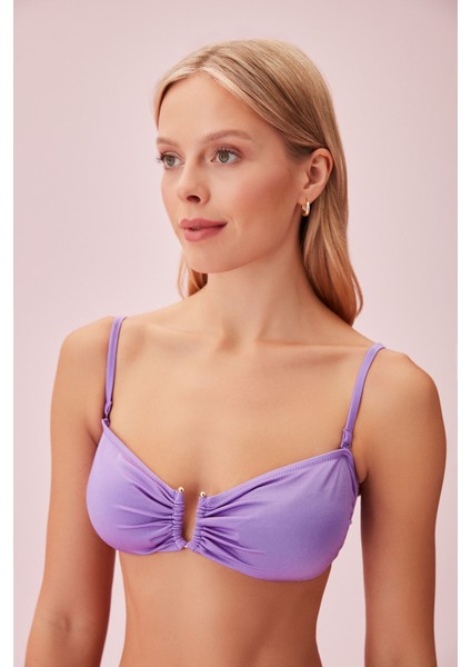 Metal Aksesuarlı Straplez Bikini Üst