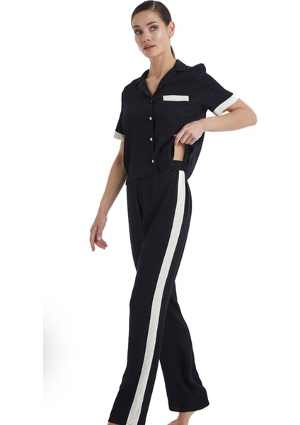 BLACKSPADE-60366-KADIN Gömlek Yaka Kısa Kollu Pijama Takımı-Siyah