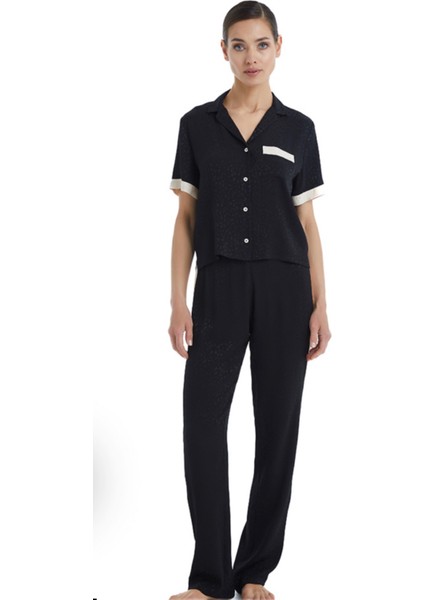 BLACKSPADE-60366-KADIN Gömlek Yaka Kısa Kollu Pijama Takımı-Siyah fiyatları