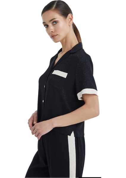 BLACKSPADE-60366-KADIN Gömlek Yaka Kısa Kollu Pijama Takımı-Siyah modelleri