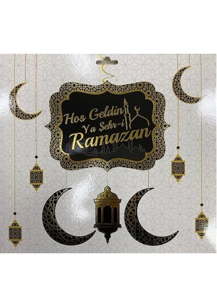 Gold-Siyah Hoşgeldin Ya Şehri Ramazan Tavan Süs - Hoşgeldin Ramazan Banner Ramazan Sarkıt Banner