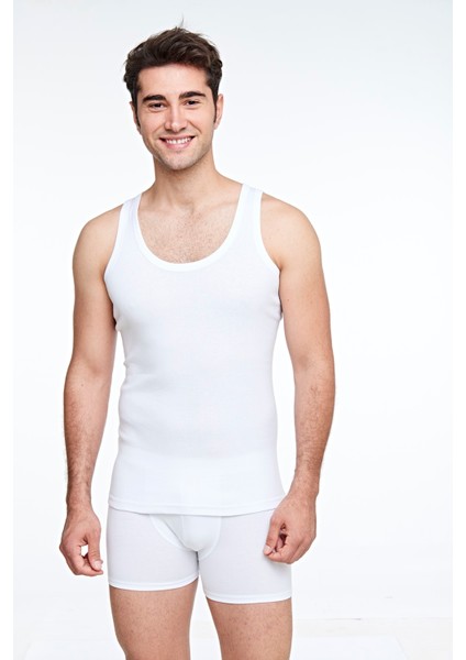 Erkek Pamuklu Ribana Klasik Beyaz Atlet 6'LI-480-(403)