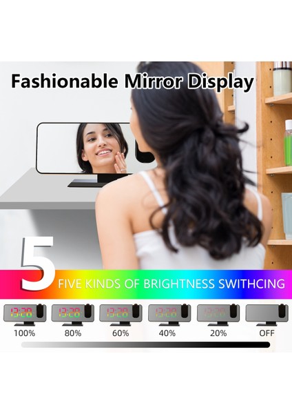 Yatak Odası Için Projeksiyon Çalar Saat, LED Ekran Tavan Dijital Radyo Çalar Saat, USB Şarj Cihazı ve Çift Alarmlı Siyah (Yurt Dışından) modelleri